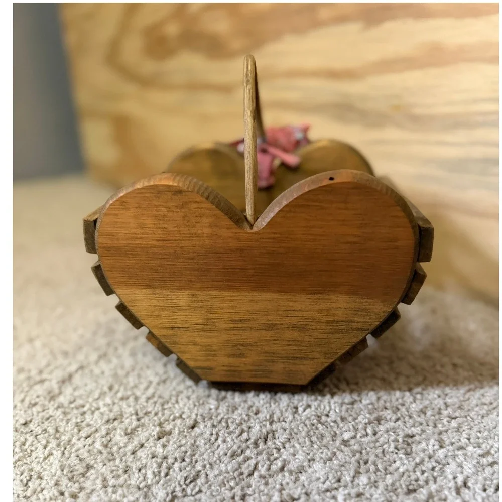 Vintage Wooden Heart Basket Decor Cottagecore Farmhouse Rustic Primitive